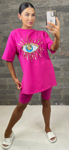 Fuchsia Pink “Eye” Tee and Shorts Suit