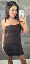 Chocolate Ruched Slinky Dress